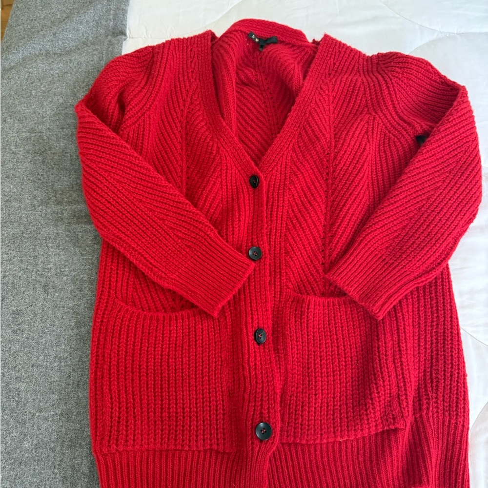 Maje Red Chunky Knit Cardigan